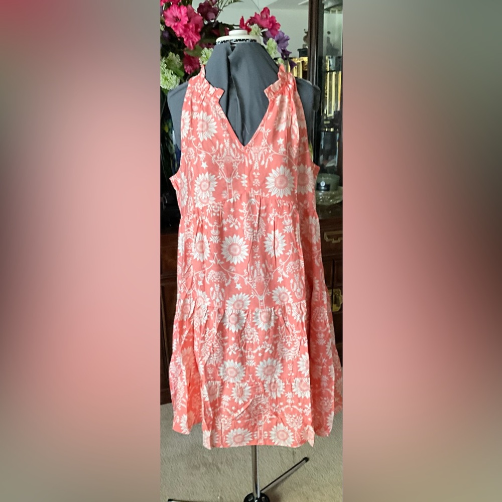 Coral Floral Sunflower Midi Dress